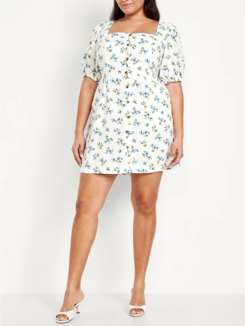 Old Navy White Mini Dress with Blue Floral Print